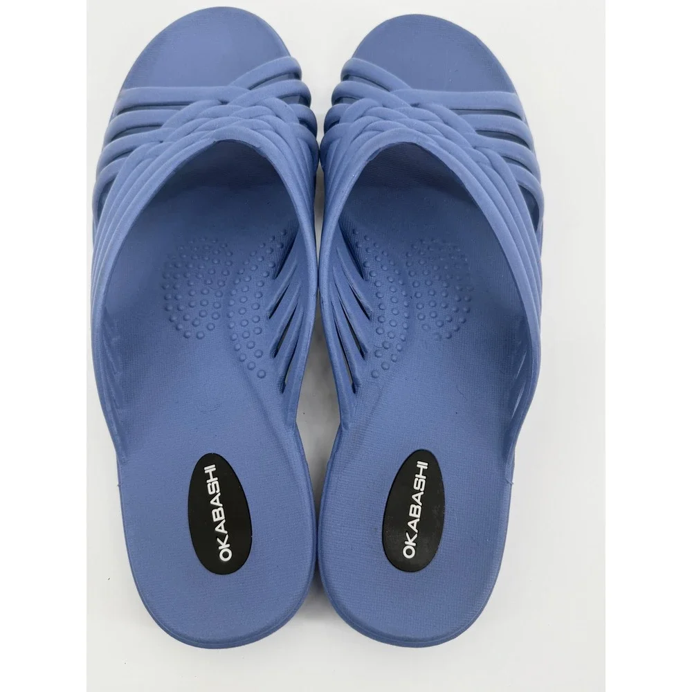 Okabashi Womens Georgia Cross-Strap Slide Sandals Indigo Blue Size L 9.5-10.5